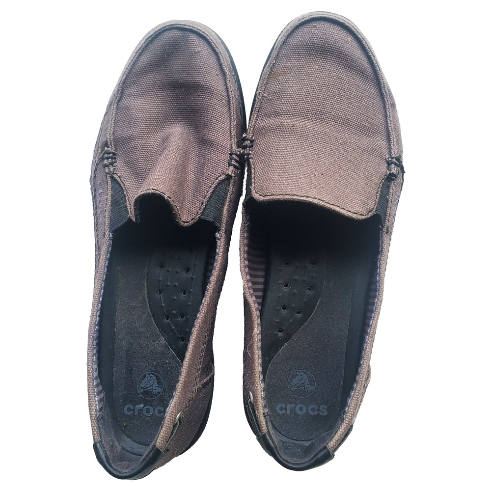 Crocs Walu Womens US 9 W Slip On Loafer Casual Comfort Shoes Tan Canvas 14391